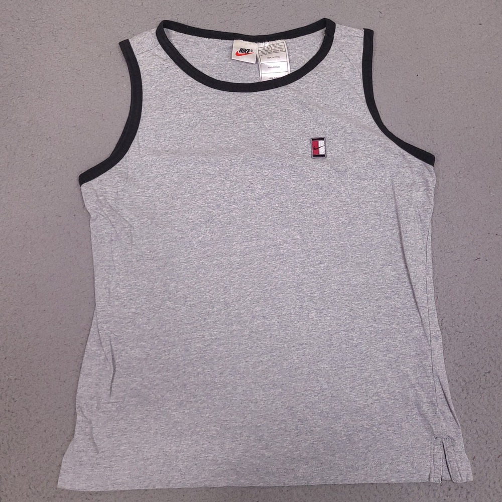 Vintage Nike Youth Ringer Tank Top‎ Gray Medium 10/12 Cotton Sleeveless Shirt